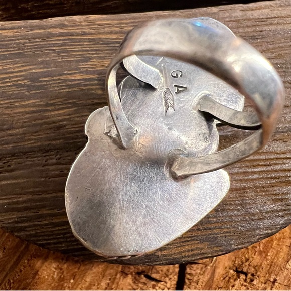 🌟NAVAJO 🌟AUTHENTIC 🌟 Vintage Silver ring with Turquoise & Coral Ring SZ 6.5 - Picture 7 of 9